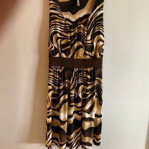 Purple Rain Brown/Tan Scooped Neck Tunic Top - S